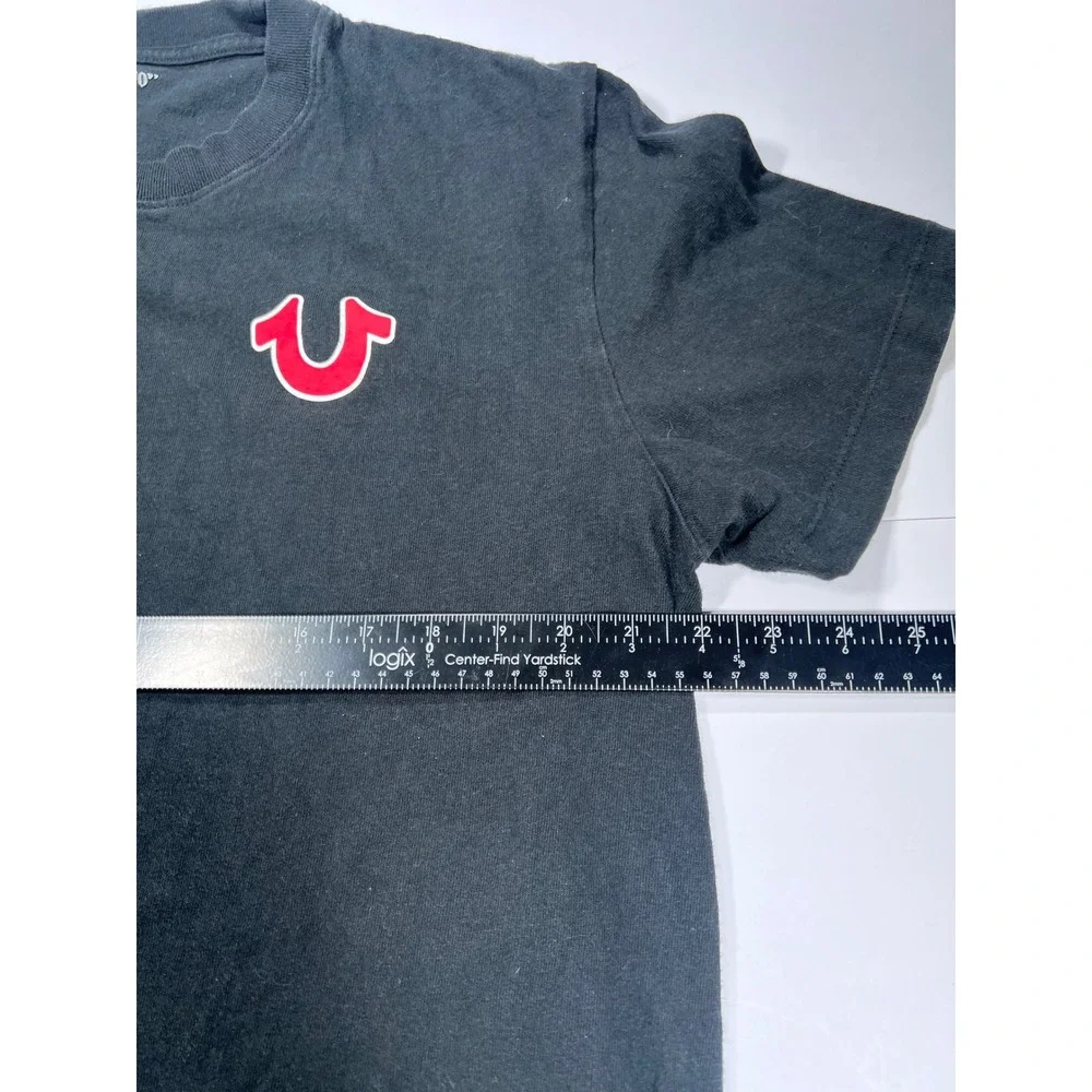 True Religion T-Shirt Mens Large Black Graphic Buddha Horseshoe Logo Tee